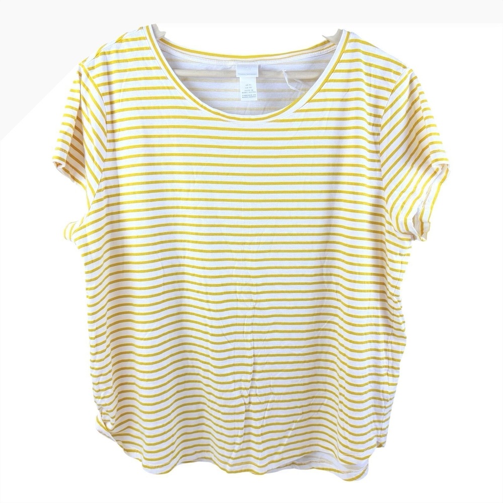 H&M Basics Womens XL Yellow White Striped Tee Coastal Casual Minimalist